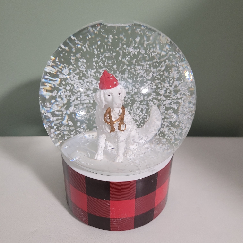 Musical Tartan Holiday Dog Snow Globe Indigo